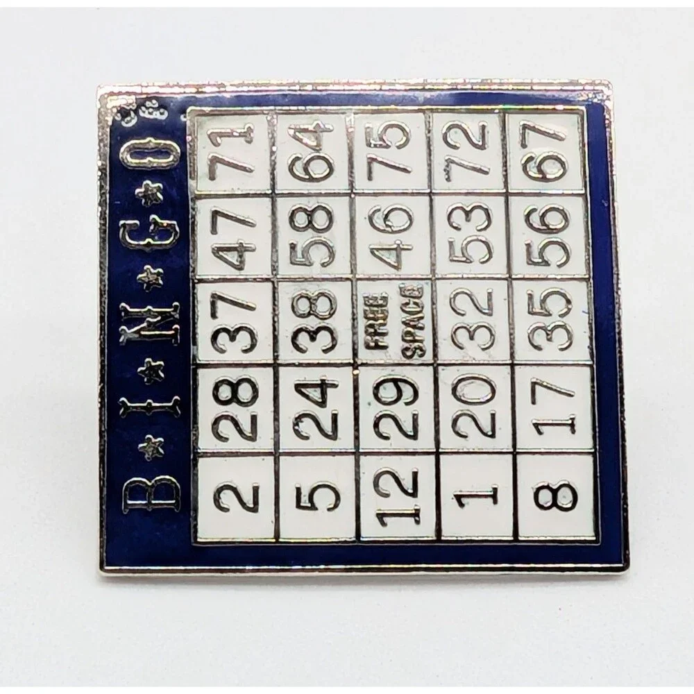 Vintage Blue White BINGO Card Enamel Novelty Pin